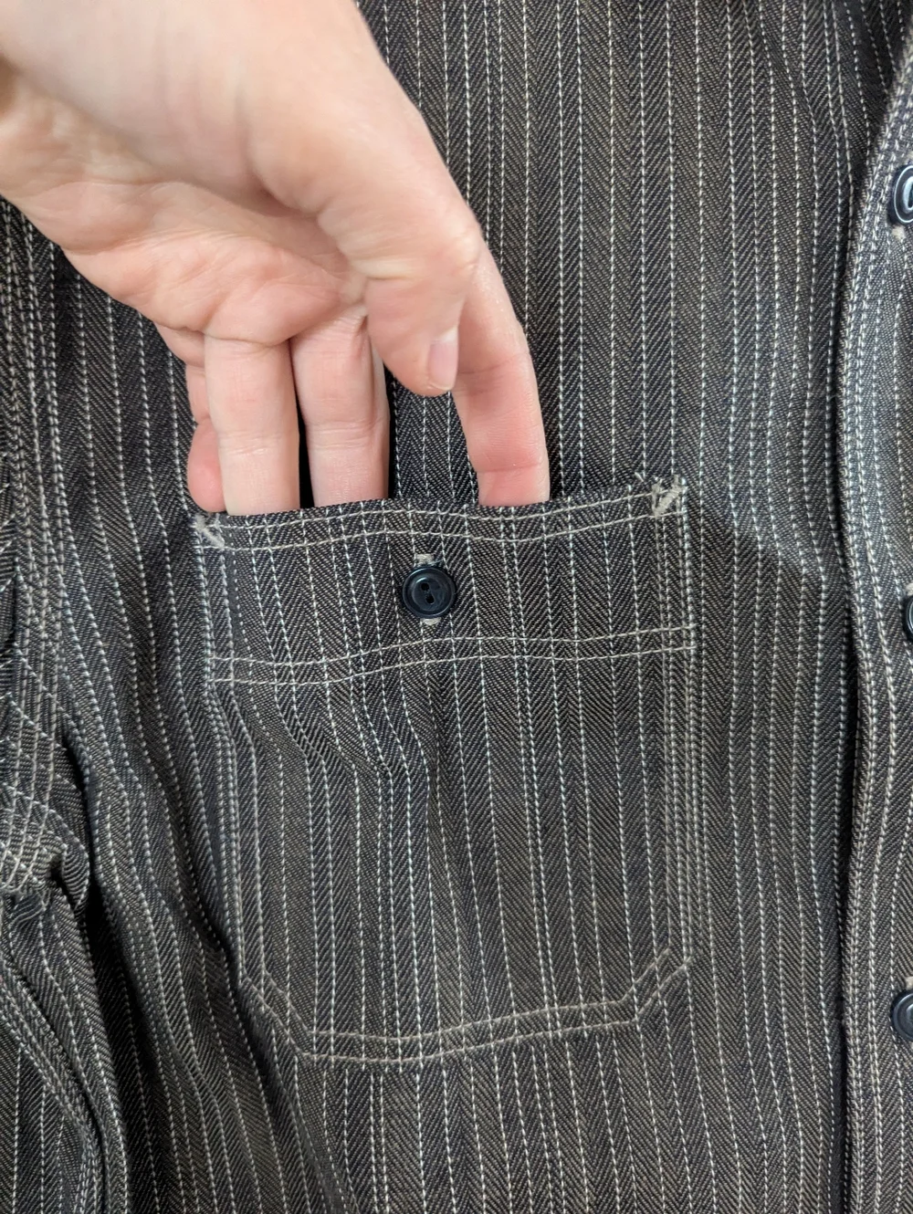 Gustin #8 Japan Wabisabi Workshirt, Brown/Gray & White Striped (SIZE LARGE SLIM) - Picture 7 of 15